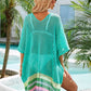 Slit Openwork V-Neck Half Sleeve Cover-Up - Farnelli