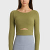 Millennia Cutout Long Sleeve Cropped Sports Top - Green