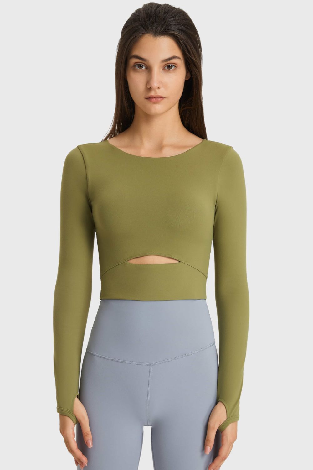 Millennia Cutout Long Sleeve Cropped Sports Top - Farnelli