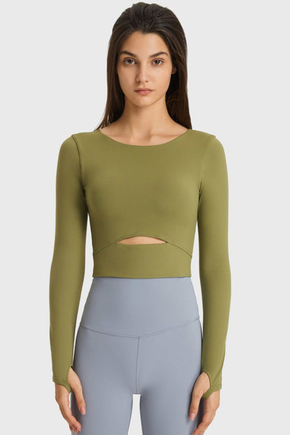 Millennia Cutout Long Sleeve Cropped Sports Top - Farnelli