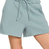 Zenana Fleece Raw Hem Shorts With Draw String - BLUE GREY