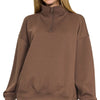 Zenana Scuba Quarter-Zip Sweatshirt - BROWN