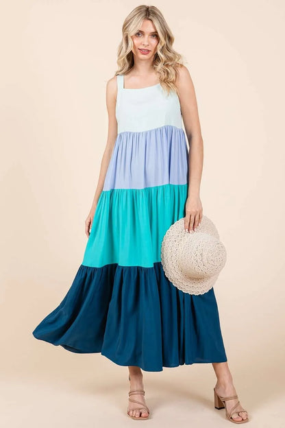 Mittoshop Color Block Tiered Pull-On Maxi Dress - Farnelli