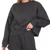 Zenana Fleece Round Neck Sweatshirt and Shorts Set - Black