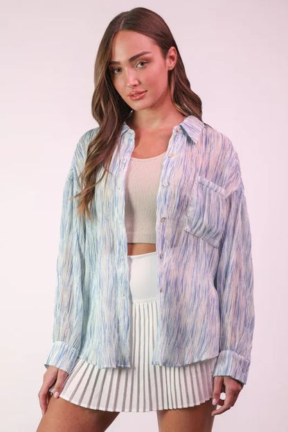 VERY J Plus Size Oversized Printed Button Up Shirt - Farnelli