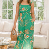 ODDI Full Size Floral Sleeveless Wide Leg Jumpsuit - Green Multi