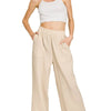 Zenana Double Gauze Elastic Band Pants - SAND BEIGE
