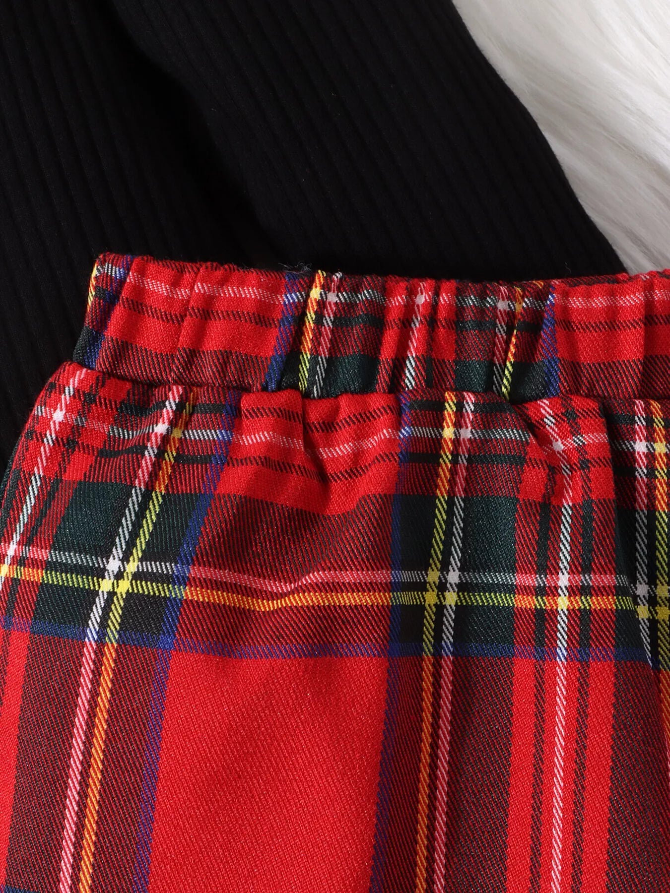 Children's Ribbed Knit Top & Plaid Skirt Set - Farnelli