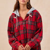 BiBi Brushed Plaid Hooded Jacket - RED PLAID