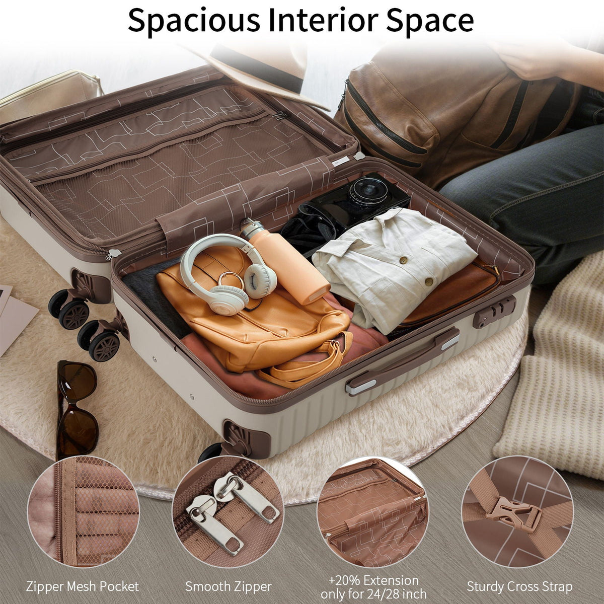 HouseOfZazla 4-piece hard shell luggage set with spinner wheels in multiple colors