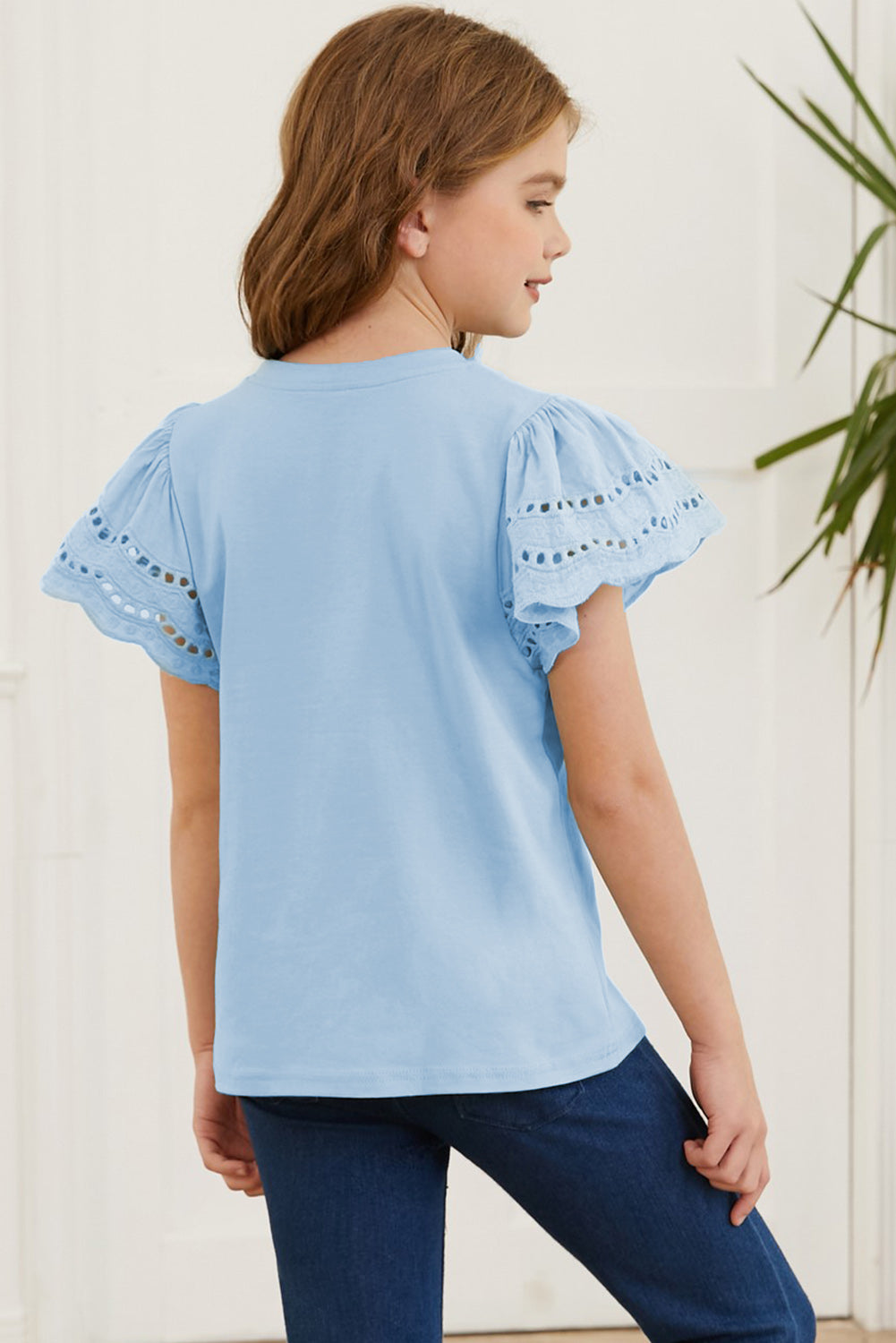 Round Neck Flutter Sleeve T-Shirt - Farnelli
