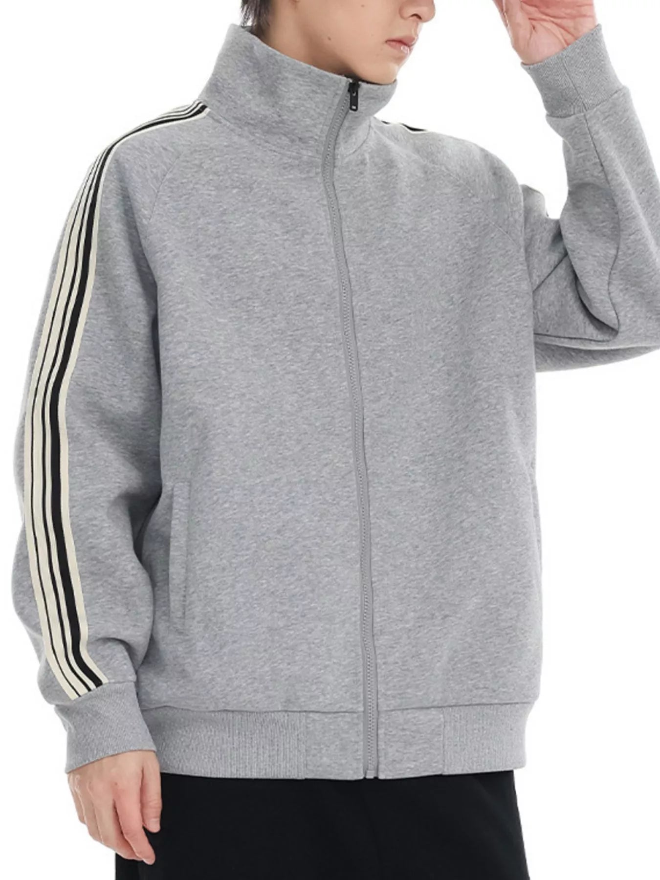 Men's Plus Size Striped Sleeve Zip-Up Sweatshirt - Farnelli
