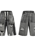 Men's Distressed Cargo Denim Shorts with Drawstring Waist - Farnelli