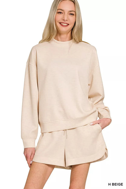 Zenana Scuba Long Sleeve Sweatshirt and Shorts Set - Farnelli