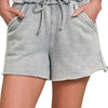 Zenana Acid Wash Fleece Drawstring Shorts With Pockets - SLEET