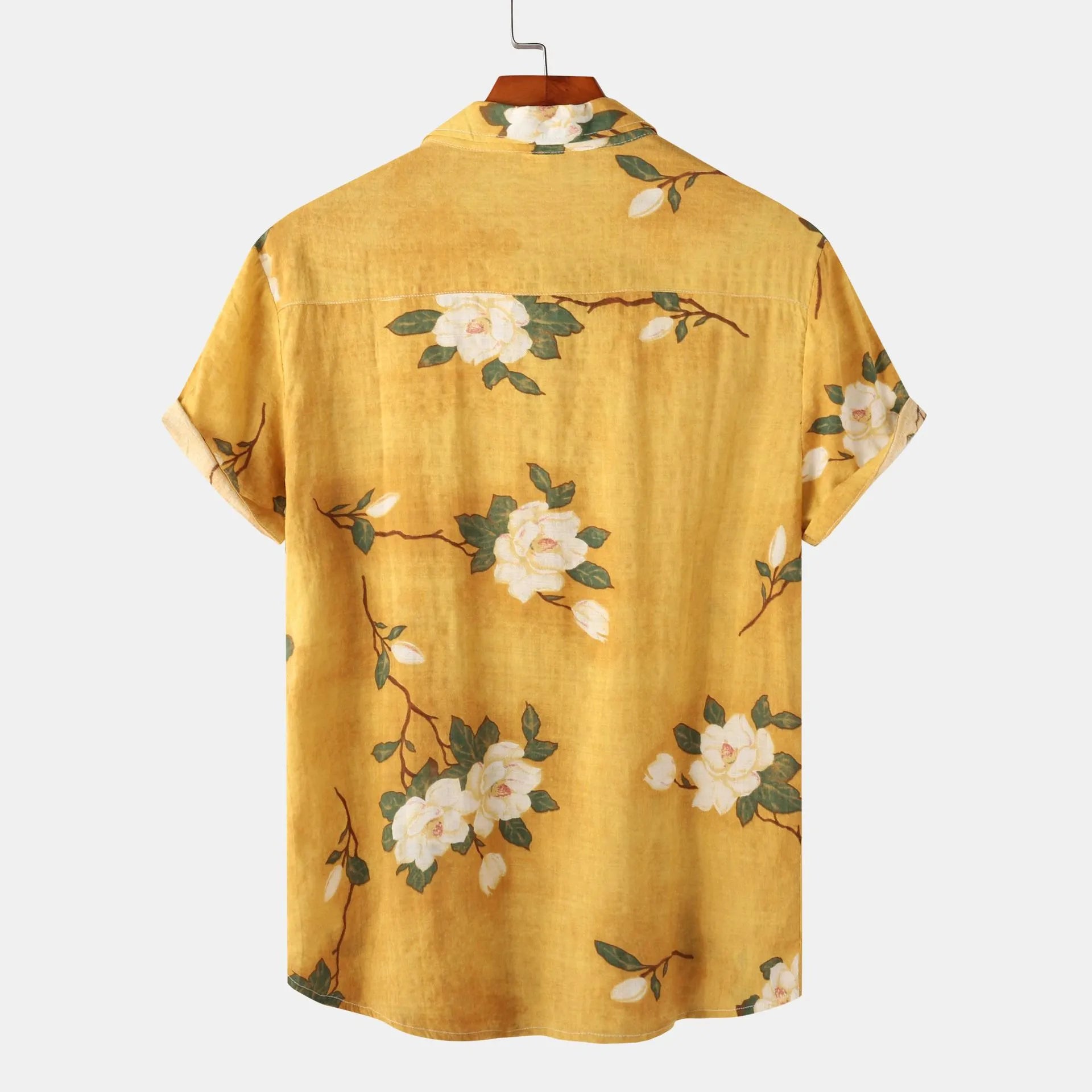 Men's Plus Size Floral Print Short Sleeve Button Down Shirt - Farnelli
