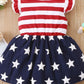 Striped & Stars Ruffled Round Neck Cap Sleeve Dress - Farnelli