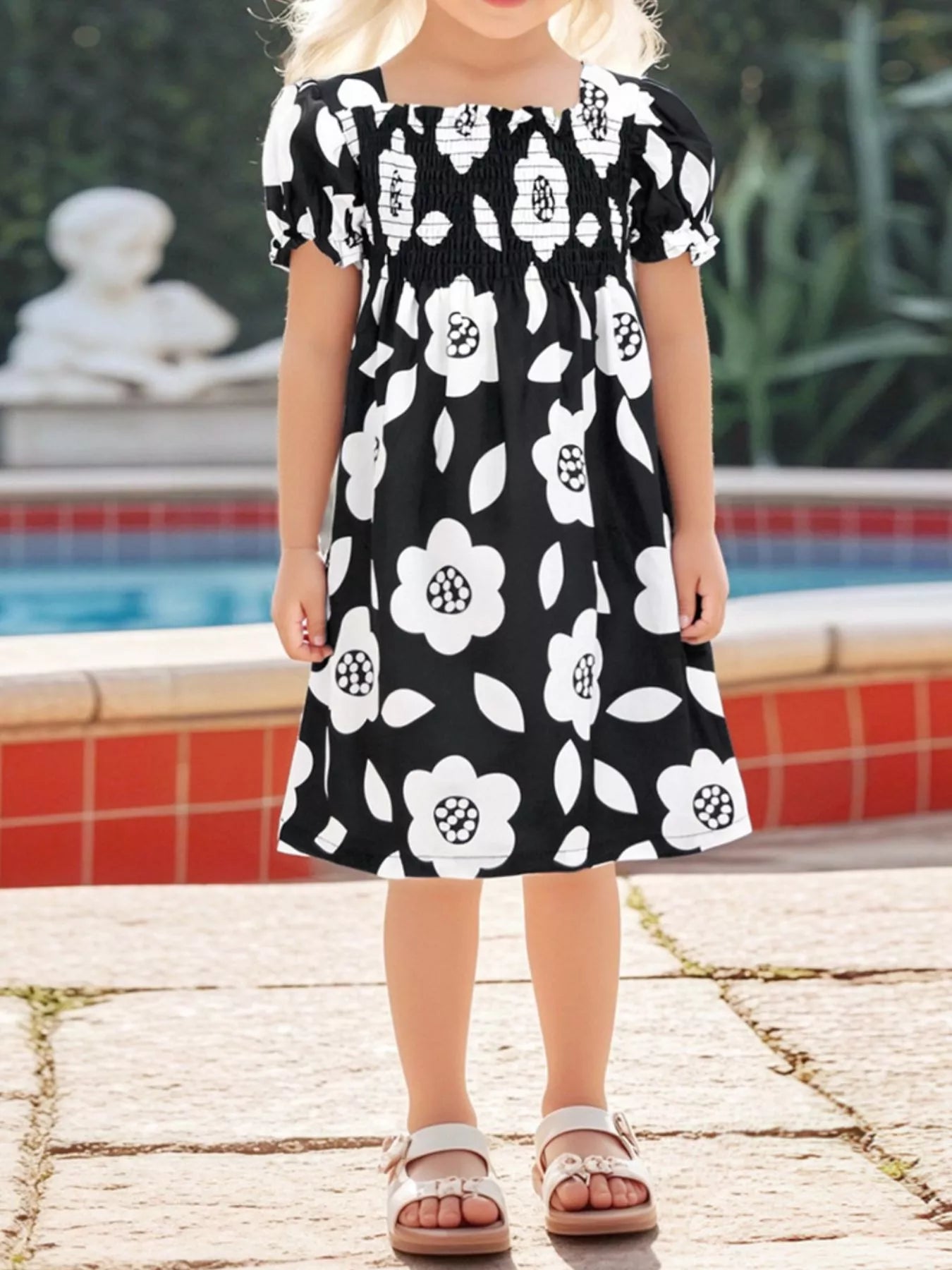 Children's Floral Print Smocked Casual Dress - Farnelli