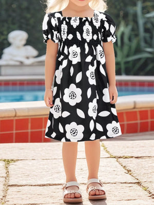 Children's Floral Print Smocked Casual Dress - Farnelli