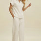 Double Take Full Size Collared Neck Short Sleeve Top and Pants Set - Farnelli