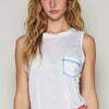 POL Floral Detail Pocket Patch Tank Top - White