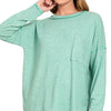 Zenana Soft Melange Hacci Round-Neck Long Sleeve T-Shirt - K GREEN