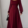 Flounce Sleeve A-Line Midi Dress - Burgundy