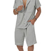 Men's Plus Size Button Up Short Sleeve Shirt and Shorts Set - Gray