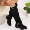Block Heel Boots with Buckle Detail - Black