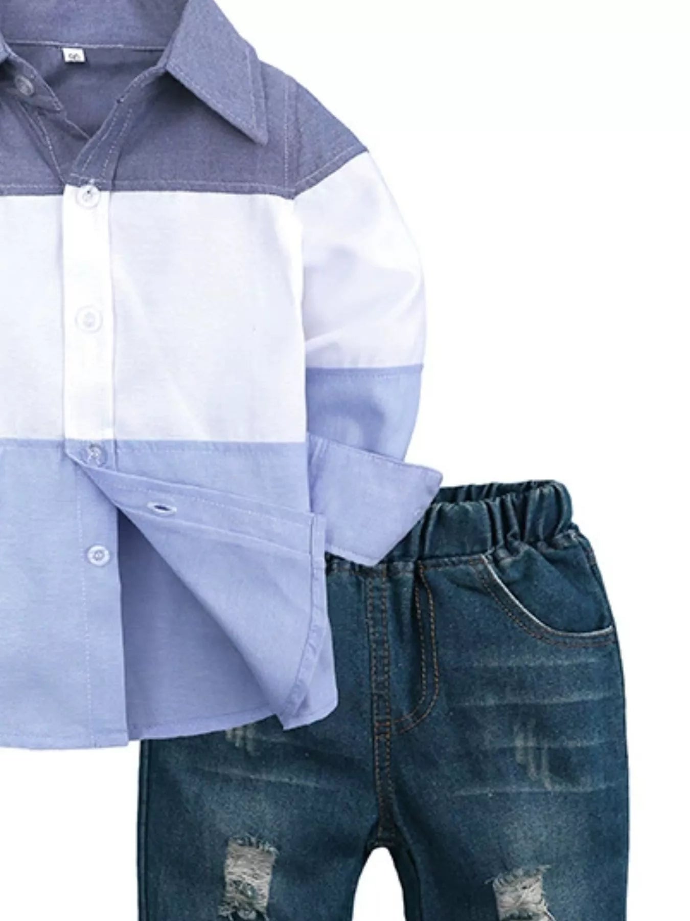Children's Color Block Shirt & Ripped Jeans Set - Farnelli