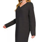 V-Neck Long Sleeve Ribbed Sweater Dress - Farnelli
