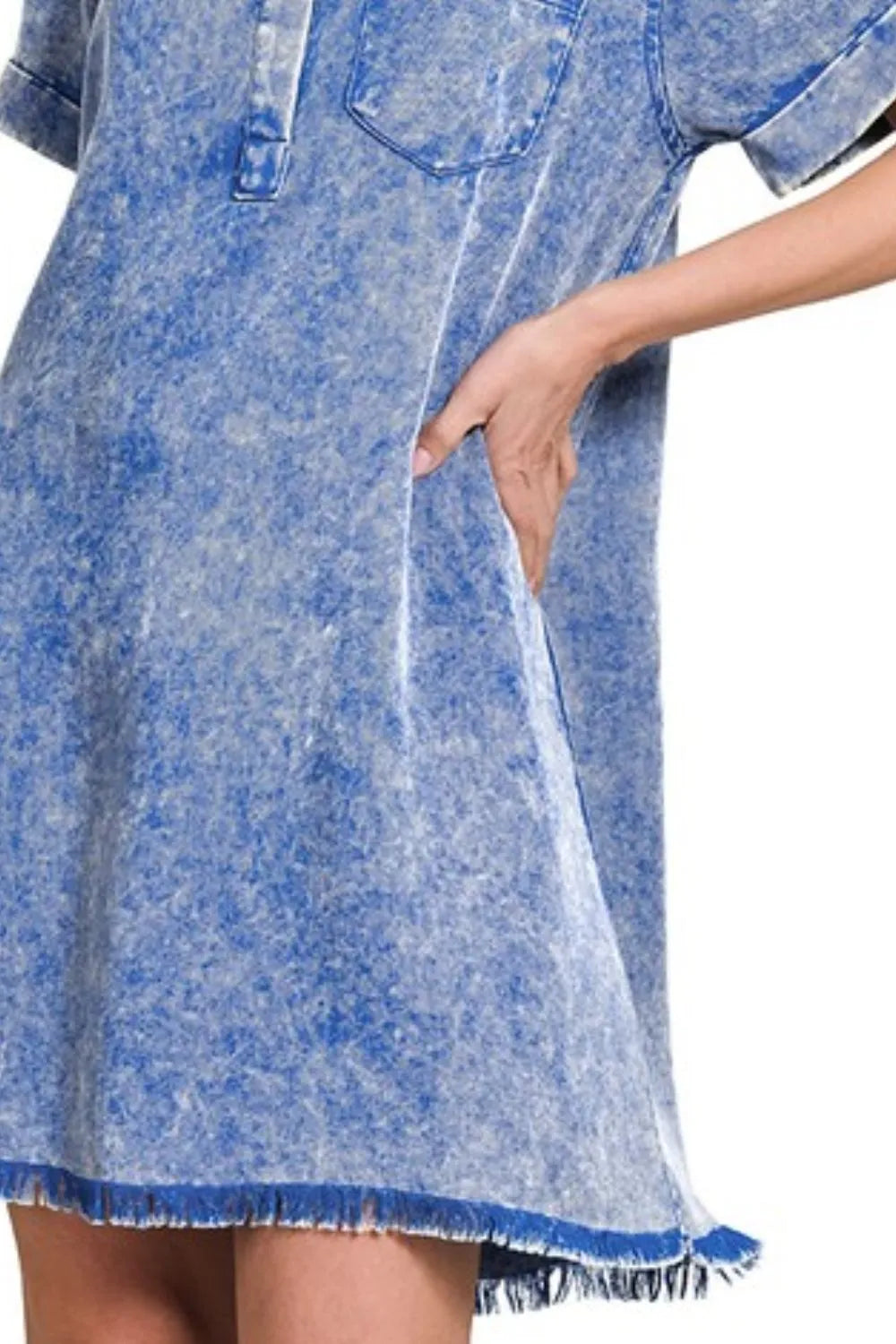Zenana Tencel Mineral Washed Collared Shirts Dress - Farnelli