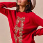 SO ME Sequins Bow Ribbon Embellished Christmas Sweater - Farnelli