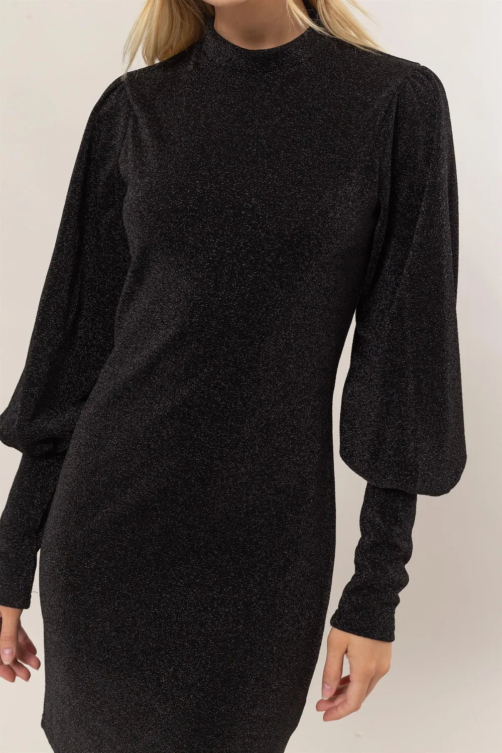 HYFVE Glitter Mock Neck Long Sleeve Mini Dress - Farnelli