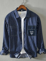 Men's Plus Size Striped Button Up Long Sleeve Shirt - Farnelli