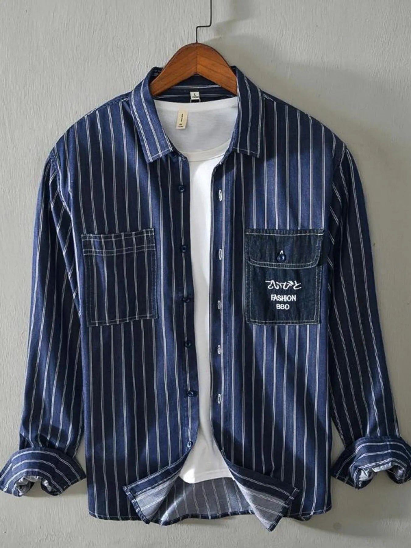 Men's Plus Size Striped Button Up Long Sleeve Shirt - Farnelli