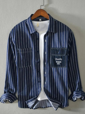 Men's Plus Size Striped Button Up Long Sleeve Shirt - Farnelli