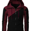 Men's Color Block Zip-Up Hoodie - Wine Red
