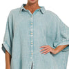 Zenana Washed Double Gauze Button Down Half Sleeve Shirt - DUSTY TEAL