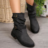 Mid-Calf Buckle Strap Boots - Black