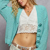 POL V-Neck Long Sleeve Cardigan with Exaggerated Buttons - Aqua