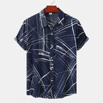 Men's Plus Size Abstract Lines Print Short Sleeve Button-Up Shirt - Farnelli