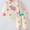 Children's Unicorn Polka Dot Top and Pants Pajama Set - Beige