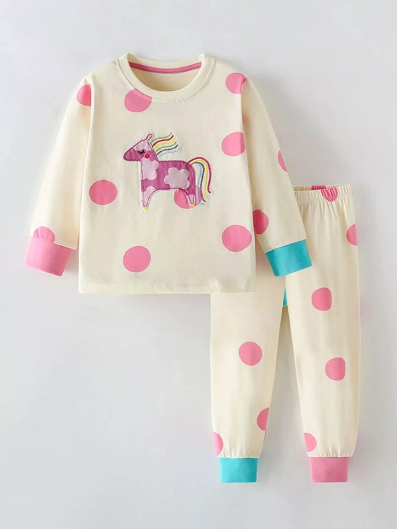 Children's Unicorn Polka Dot Top and Pants Pajama Set - Farnelli