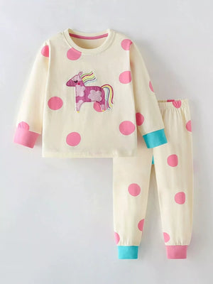 Children's Unicorn Polka Dot Top and Pants Pajama Set - Farnelli