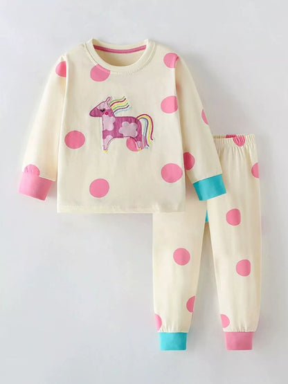 Children's Unicorn Polka Dot Top and Pants Pajama Set - Farnelli
