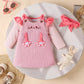 Children's Ruffled Trim Bodysuit and Dress Set with Headband - Farnelli