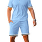 Men's Full Size Contrast Trim Polo and Shorts Set Plus Size - Farnelli