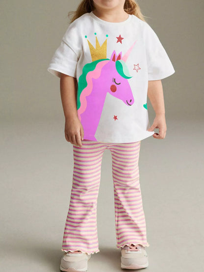Children's Unicorn Graphic Tee and Striped Pants Set - Farnelli