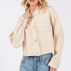 bytos Button Down Cropped Denim Jacket with Patch Pockets - Tan